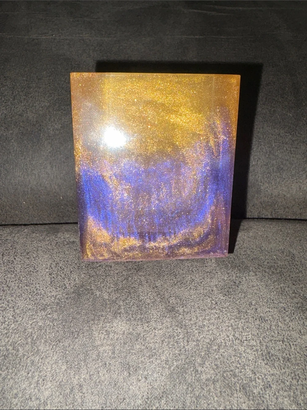Handcrafted Purple and Gold Resin Square Trinket/Candle Holder